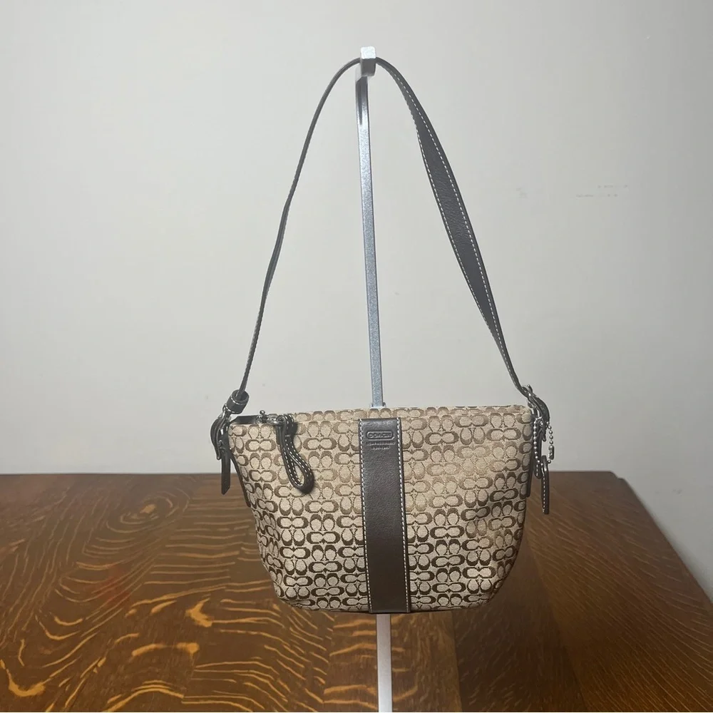 Coach Y2K Mini Phoebe Tan and Brown Signature C Canvas Shoulder Bag